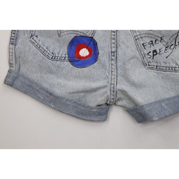 Vintage 70s 80s Levis Womens 26 Hand Painted Free Speech Acid Wash Shorts USA - Picture 12 of 14